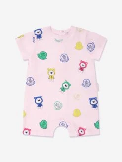 Baby Girls Bear Print Romper In Pink