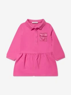 Baby Girls Long Sleeve Pocket Dress In Pink