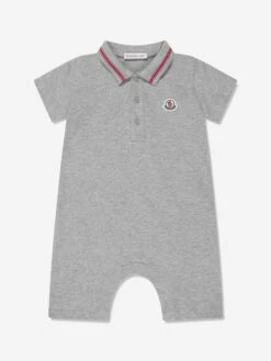 Baby Boys Polo Romper In Grey