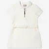 Girls Half Zip Polo Dress In White
